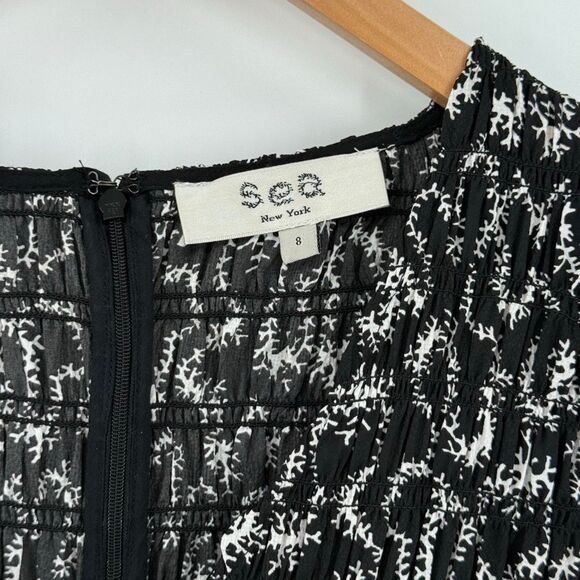 Sea New York Thandi Smocked Textured Maxi Dress Short Flutter Sleeve 8 Black - Picture 8 of 10